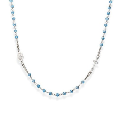 Sterling silver Rosary choker sky-blue iridescent crystal - rhodium - Guadalupe Gifts