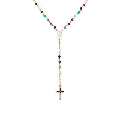 Sterling silver Rosary classic necklace colored agate grains - rose - Guadalupe Gifts