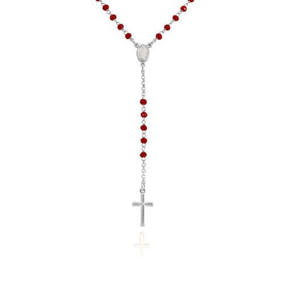 Sterling Silver Rosary Classic Red Crystals - Guadalupe Gifts