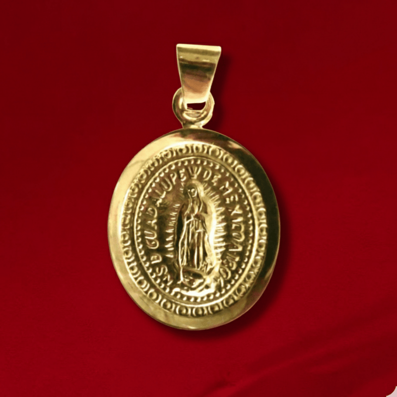 14k Gold Bezel Virgen de Guadalupe Medal 0.9" x 0.8" - Guadalupe Gifts