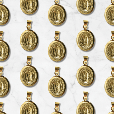 14k Gold Bezel Virgen de Guadalupe Medal 0.9" x 0.8" - Guadalupe Gifts