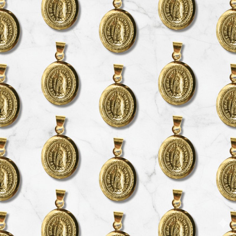 14k Gold Bezel Virgen de Guadalupe Medal 0.9" x 0.8" - Guadalupe Gifts