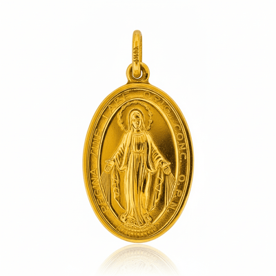 14k Gold Miraculous Medal Large Pendant 1" x 0.6" - Guadalupe Gifts