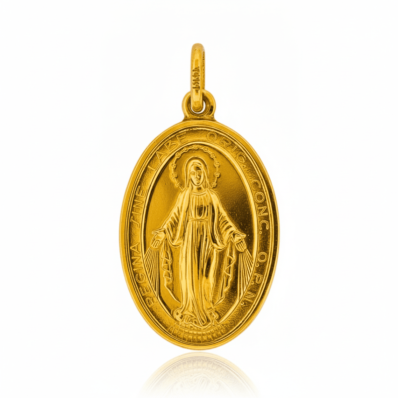 14k Gold Miraculous Medal Large Pendant 1" x 0.6" - Guadalupe Gifts