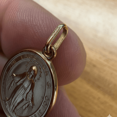 14k Gold Miraculous Medal Large Pendant 1" x 0.6" - Guadalupe Gifts