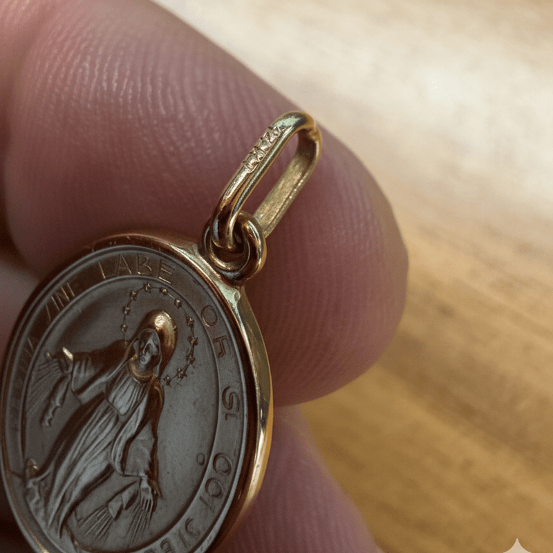 14k Gold Miraculous Medal Large Pendant 1" x 0.6" - Guadalupe Gifts