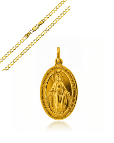14k Gold Miraculous Medal Large Pendant 1" x 0.6" - Guadalupe Gifts