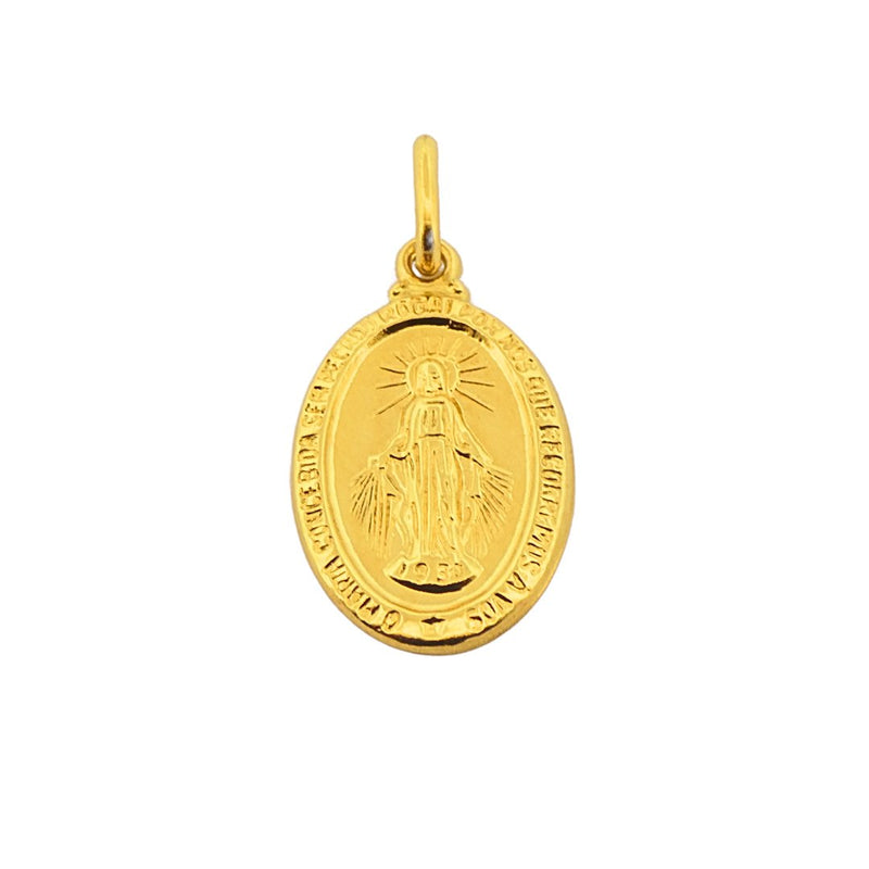 14k Gold Miraculous Medal Oval Pendant 0.4" X 0.7" - Guadalupe Gifts