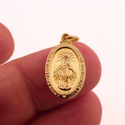 14k Gold Miraculous Medal Oval Pendant 0.4" X 0.7" - Guadalupe Gifts