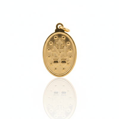 14k Gold Miraculous Medal Oval Pendant 0.5" X 0.8" - Guadalupe Gifts