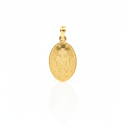 14k Gold Miraculous Medal Oval Small Pendant 0.4" X 0.7" - Guadalupe Gifts