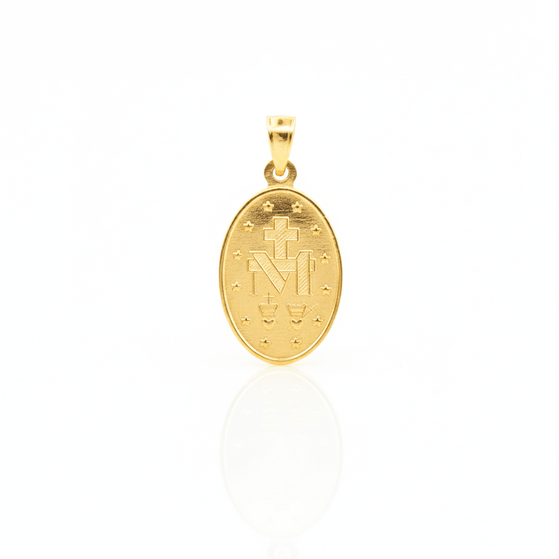 14k Gold Miraculous Medal Oval Small Pendant 0.4" X 0.7" - Guadalupe Gifts