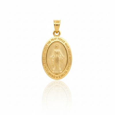 14k Gold Miraculous Medal Oval Small Pendant 0.4" X 0.7" - Guadalupe Gifts