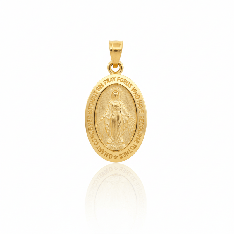 14k Gold Miraculous Medal Oval Small Pendant 0.4" X 0.7" - Guadalupe Gifts