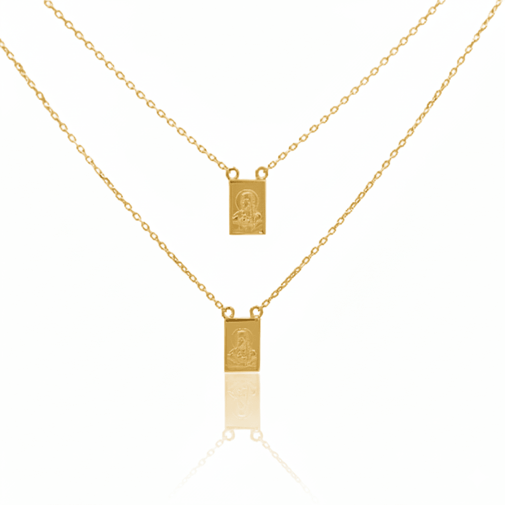 14K Gold Scapular Necklace — Sacred Heart & Our Lady of Mount Carmel ...