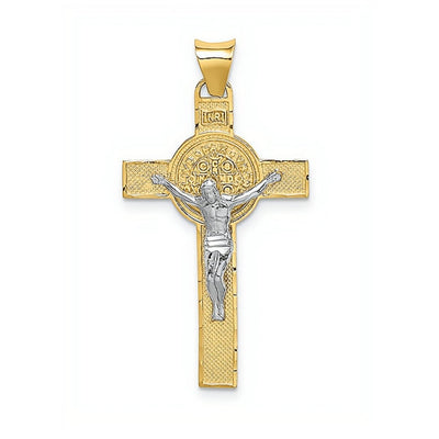 14k Gold Two - Tone St. Benedict Medal Crucifix Cross Pendant 0.7" X 1.2" - Guadalupe Gifts