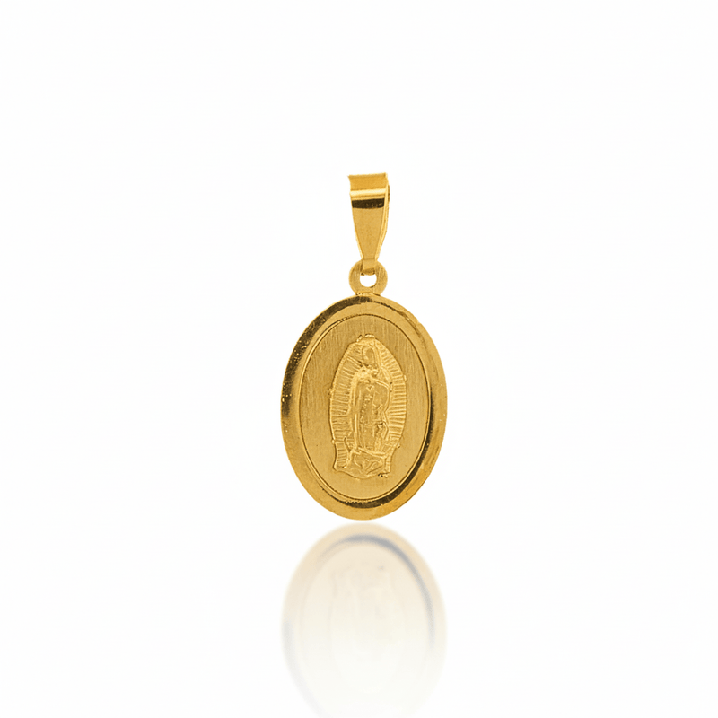 14k Gold Virgen de Guadalupe Oval Pendant 0.4" X 0.6" - Guadalupe Gifts