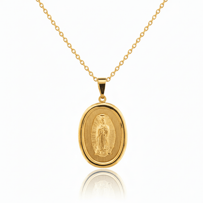 14k Gold Virgen de Guadalupe Oval Pendant 0.5" X 0.8" - Guadalupe Gifts