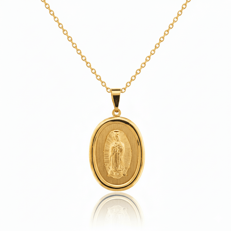14k Gold Virgen de Guadalupe Oval Pendant 0.5" X 0.8" - Guadalupe Gifts