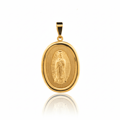 14k Gold Virgen de Guadalupe Oval Pendant 0.5" X 0.8" - Guadalupe Gifts