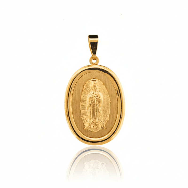 14k Gold Virgen de Guadalupe Oval Pendant 0.5" X 0.8" - Guadalupe Gifts