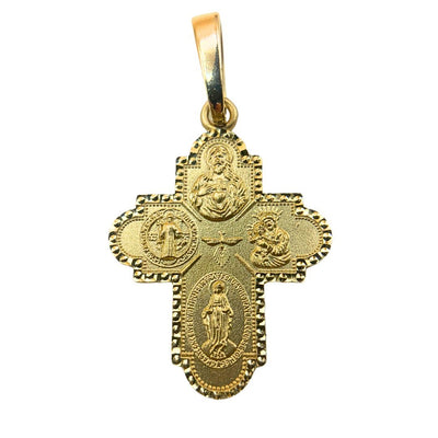 14kt Yellow Gold Four Way Cross Necklace 1" x 0.7" - Guadalupe Gifts