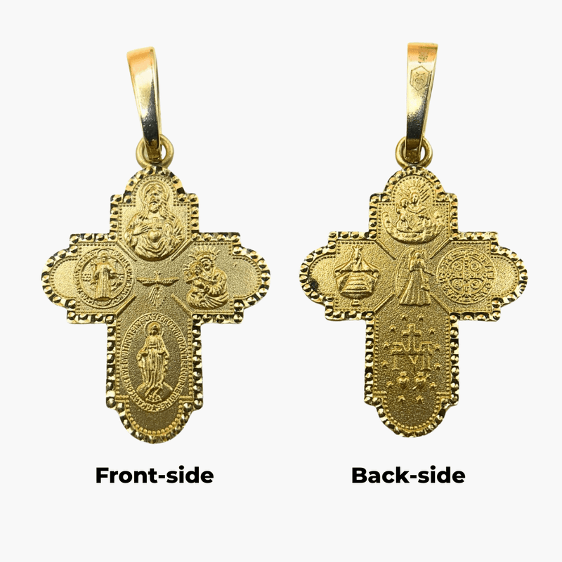 14kt Yellow Gold Four Way Cross Pendant 1" x 0.7" - Guadalupe Gifts