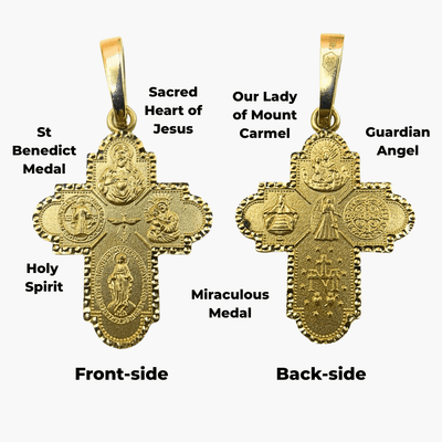 14kt Yellow Gold Four Way Cross Pendant 1" x 0.7" - Guadalupe Gifts
