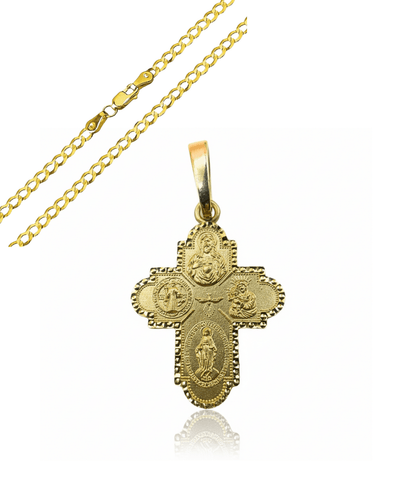 14kt Yellow Gold Four Way Cross Pendant 1" x 0.7" - Guadalupe Gifts