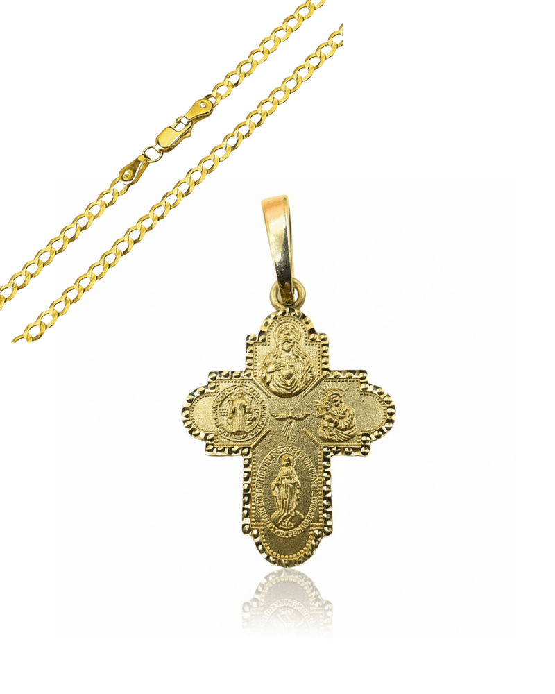 14kt Yellow Gold Four Way Cross Pendant 1" x 0.7" - Guadalupe Gifts