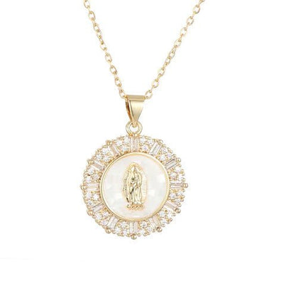 18K Gold Plated Mary Necklace with Crystals - Multiple Colors - Guadalupe Gifts