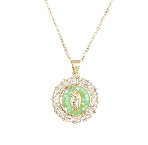 18K Gold Plated Mary Necklace with Crystals - Multiple Colors - Guadalupe Gifts