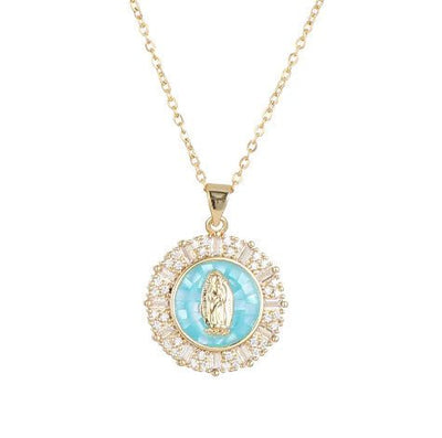 18K Gold Plated Mary Necklace with Crystals - Multiple Colors - Guadalupe Gifts