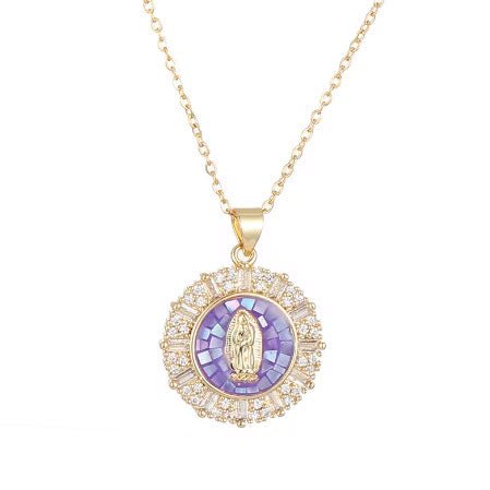 18K Gold Plated Mary Necklace with Crystals - Multiple Colors - Guadalupe Gifts