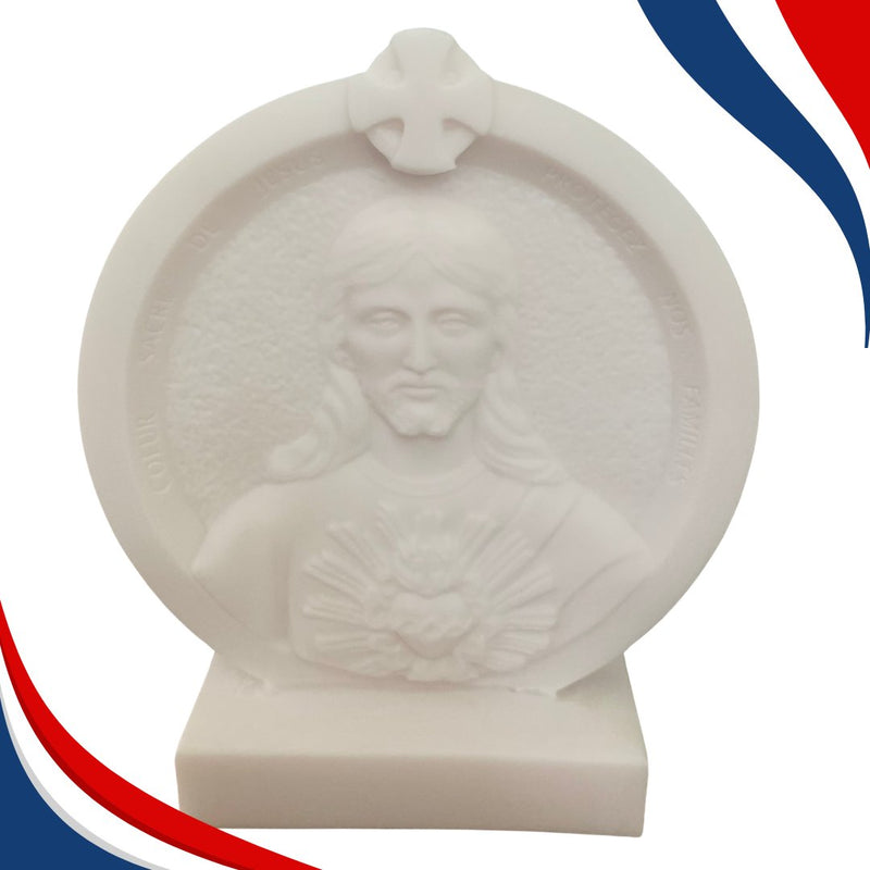 Alabaster Sacred Heart of Jesus Plaque 3.5" - Guadalupe Gifts