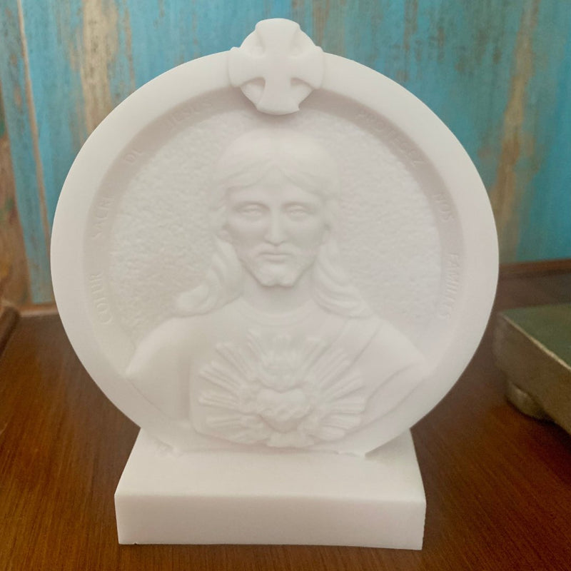 Alabaster Sacred Heart of Jesus Plaque 3.5" - Guadalupe Gifts