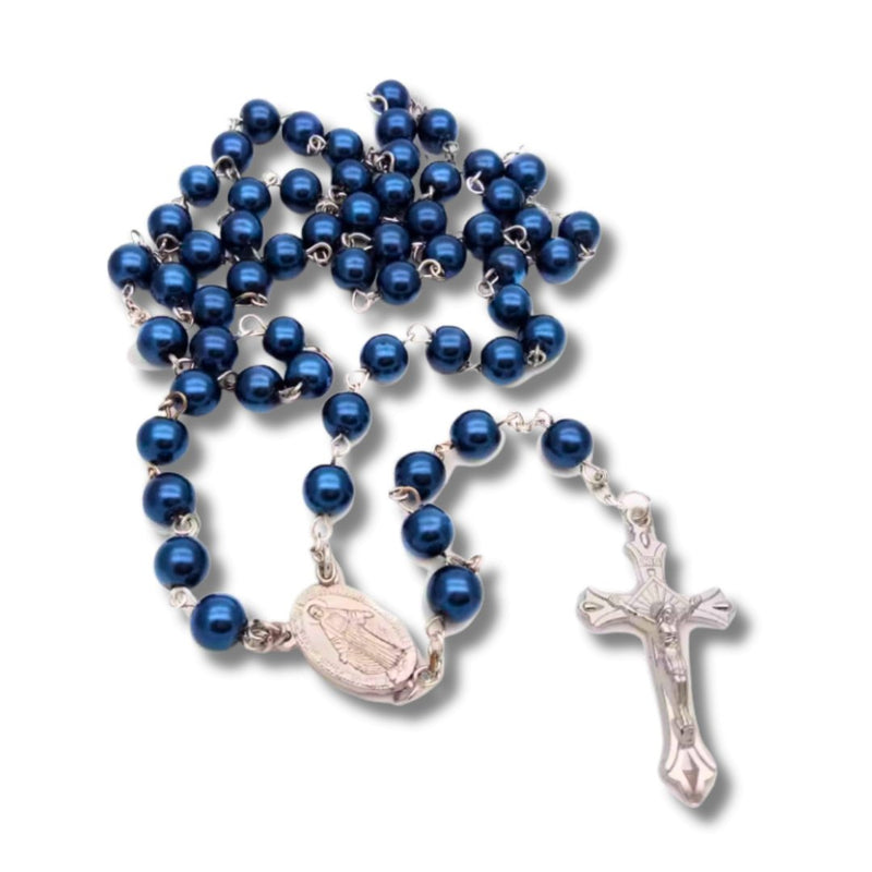 Blue Catholic Rosary Beads with Miraculous Medal - Devotional Gift 32 - inch - Guadalupe Gifts