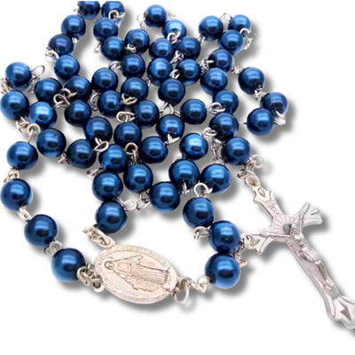 Blue Catholic Rosary Beads with Miraculous Medal - Devotional Gift 32 - inch - Guadalupe Gifts