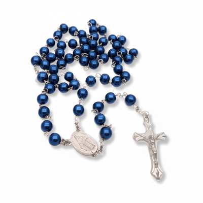 Blue Rosary Beads with Miraculous Medal - Devotional Gift 32 - inch - Guadalupe Gifts