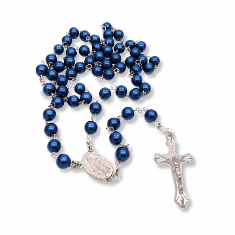 Blue Rosary Beads with Miraculous Medal - Devotional Gift 32 - inch - Guadalupe Gifts