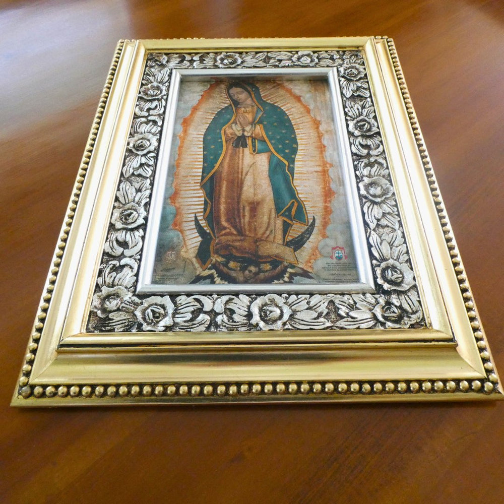 Virgen de guadalupe mexico catholic giclee signed metallic artistic antique gold frame 013 good