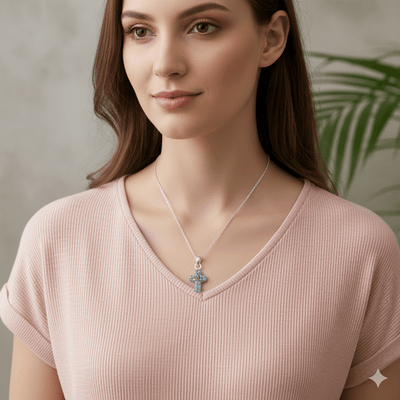 Dainty Cross Necklace w/ Pressed Flowers 18 - inch - Guadalupe Gifts