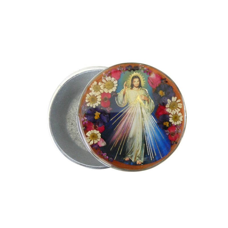 Divine Mercy Rosary Box w/ Pressed Flowers 2.9" x 1.5" x 2" - Guadalupe Gifts