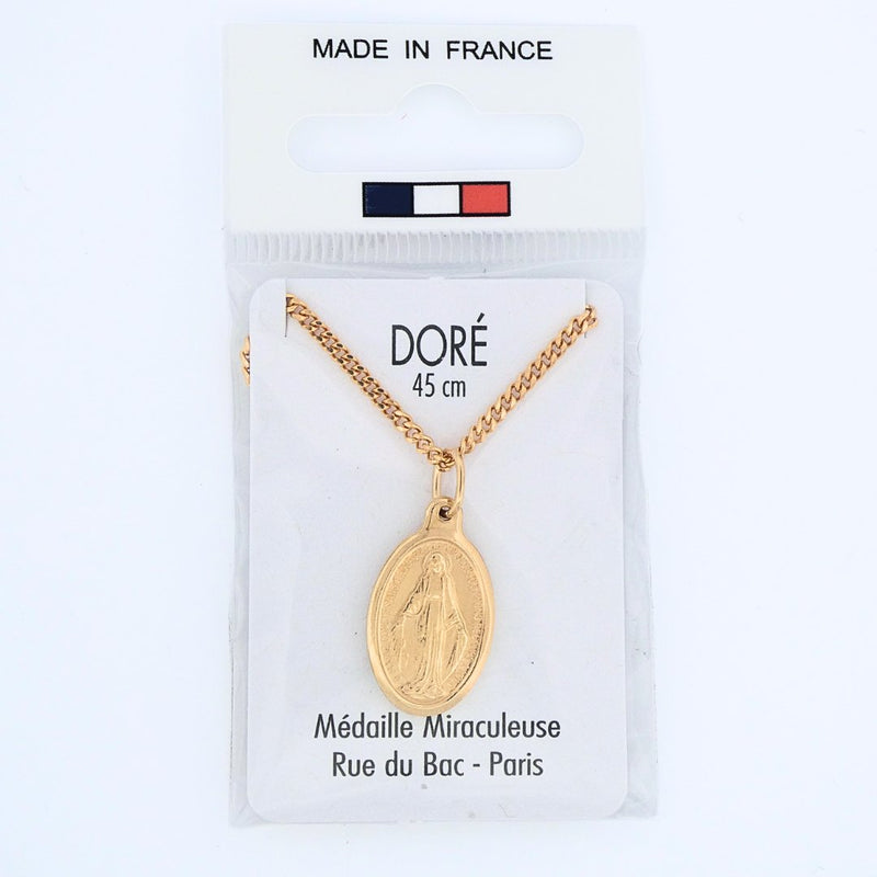Dore Miraculous Medal Blue Necklace 18" | France | Rue du Bac - Guadalupe Gifts