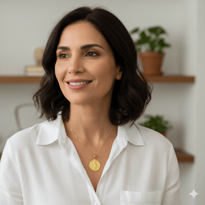 Gold Guadalupe Floral Pendant Necklace | Full Body 18 - inch - Guadalupe Gifts