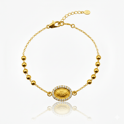 Gold Guadalupe Rosary Bracelet w/ Zirconia 7.5 - inch - Guadalupe Gifts