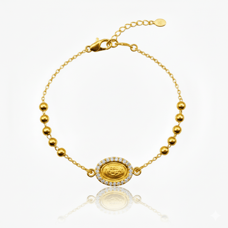 Gold Guadalupe Rosary Bracelet w/ Zirconia 7.5 - inch - Guadalupe Gifts