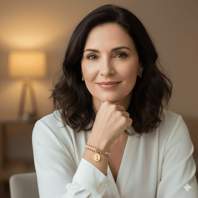 Gold Our Lady of Guadalupe Elastic Bracelet w/ Beads and Pearls 7.5 - inch - Guadalupe Gifts