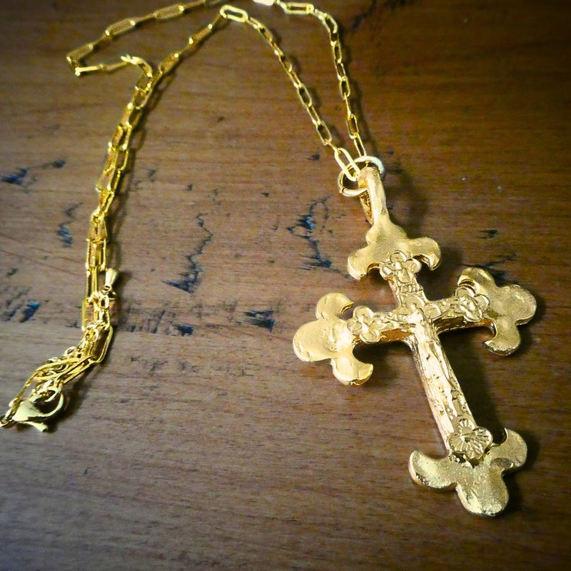 Gold - Plated Byzantine Cross Necklace 22 - inch - Guadalupe Gifts