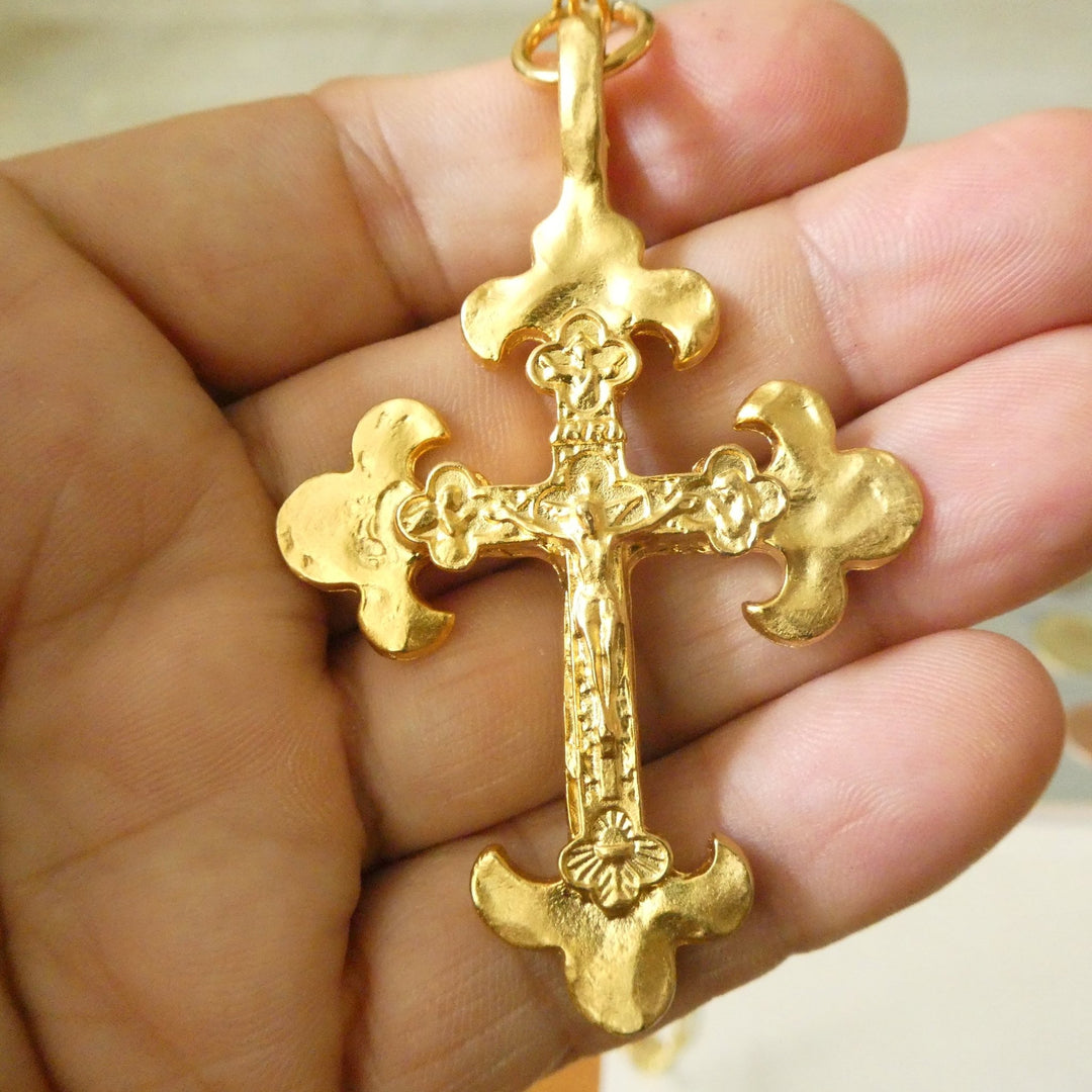 Gold Crucifix Necklace Byzantine Cross Velvet Necklace